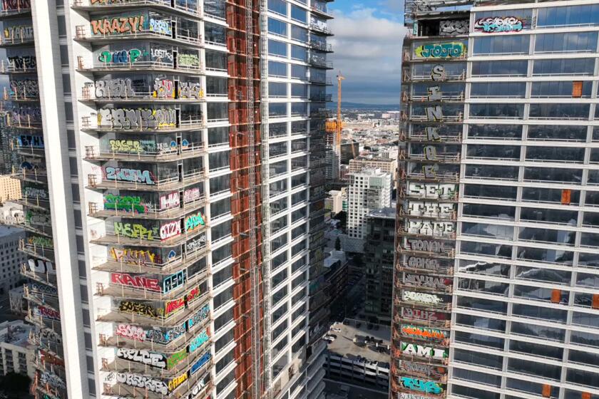 Taggers seen in action at graffiti-covered L.A. skyscraper