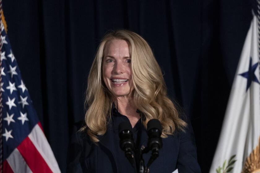 Laurene Powell Jobs, founder and chair of Emerson Collective, speaks at an event promoting women's economic empowerment in northern Central America during the Summit of the Americas in Los Angeles, Tuesday, June 7, 2022. (AP Photo/Jae C. Hong)