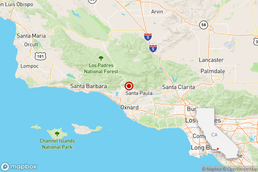 Map showing location of quake near Ojai