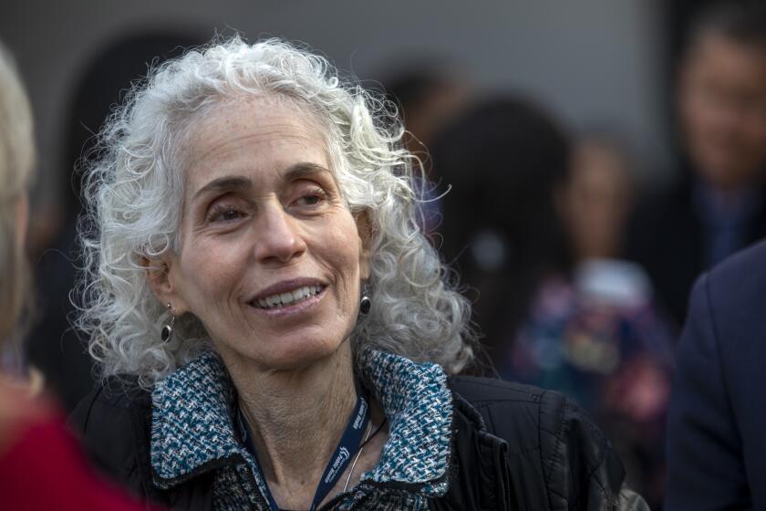 Los Angeles, CA - November 29: Los Angeles County Public Health Director Barbara Ferrer attends an outdoor gathering to celebrate recently retired Sheila Kuehl in the Blue Ribbon Garden at Walt Disney Hall on Tuesday, Nov. 29, 2022, in Los Angeles, CA. (Francine Orr / Los Angeles Times)