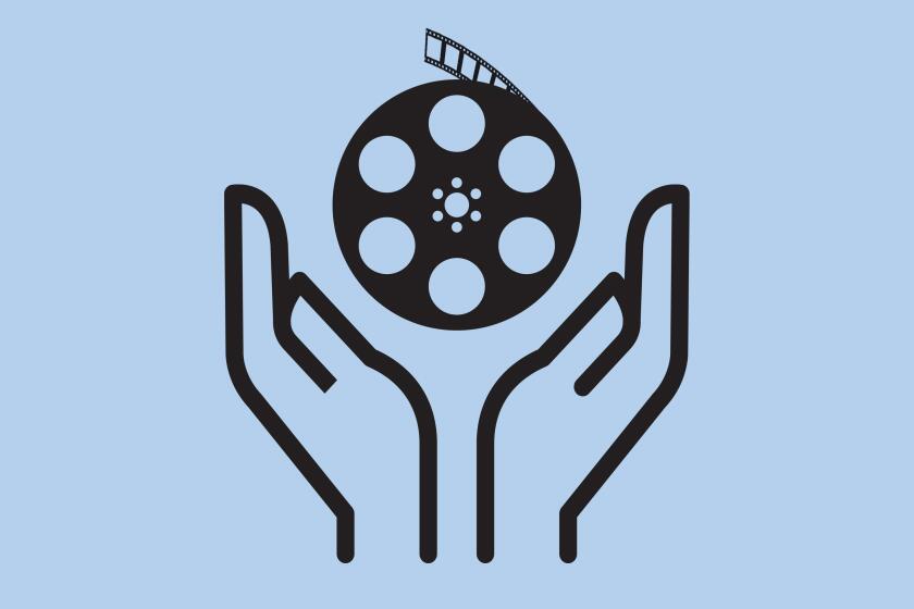 illustration of two supportive hands below a film reel