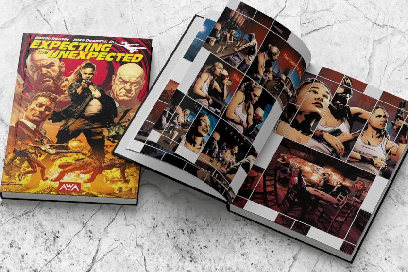 A mockup of the hardcover version of "Expecting the Unexpected," an upcoming graphic novel written by Ronda Rousey