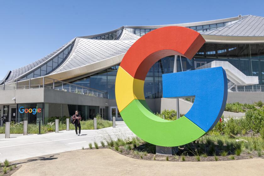 Signage outside Google's new Bay View campus in Mountain View, California, US, on Monday, May 16, 2022. On Monday Google opened its newest campus near the San Francisco Bay shoreline a few miles east of its headquarters in Mountain View. Photographer: David Paul Morris/Bloomberg via Getty Images