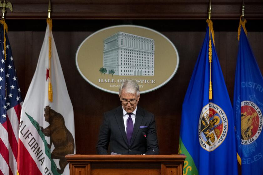 Los Angeles, CA - May 25: Los Angeles County District Attorney George Gascon addresses police accountability and the actions taken by his office to restore trust in the community during a press conference on Wednesday, May 25, 2022 in Los Angeles, CA. (Brian van der Brug / Los Angeles Times)